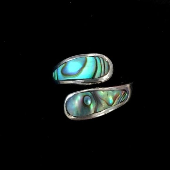 Genuine Sterling Silver Abalone Bypass Ring Sz 7.5 - Picture 14 of 15